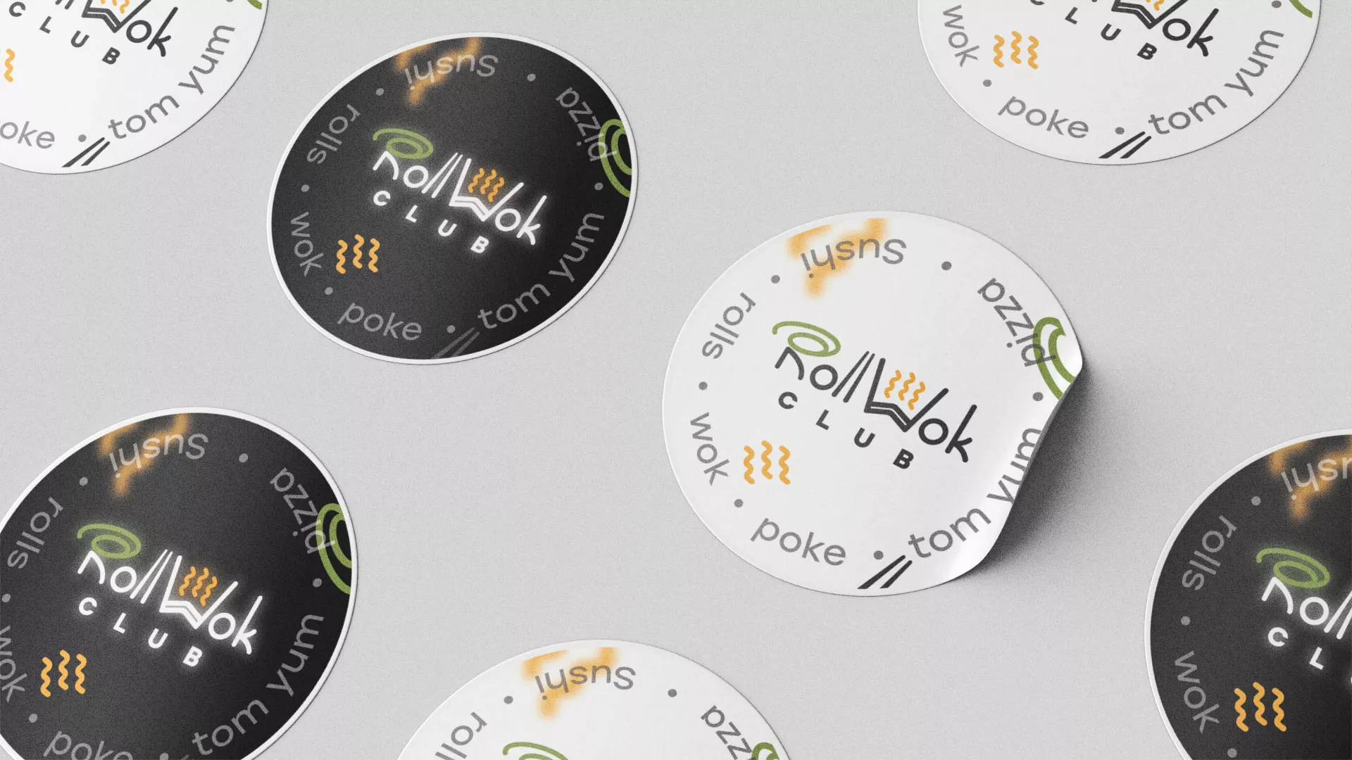 Разработка наклеек для суши-бара «Roll Wok Club» в Ковылкино